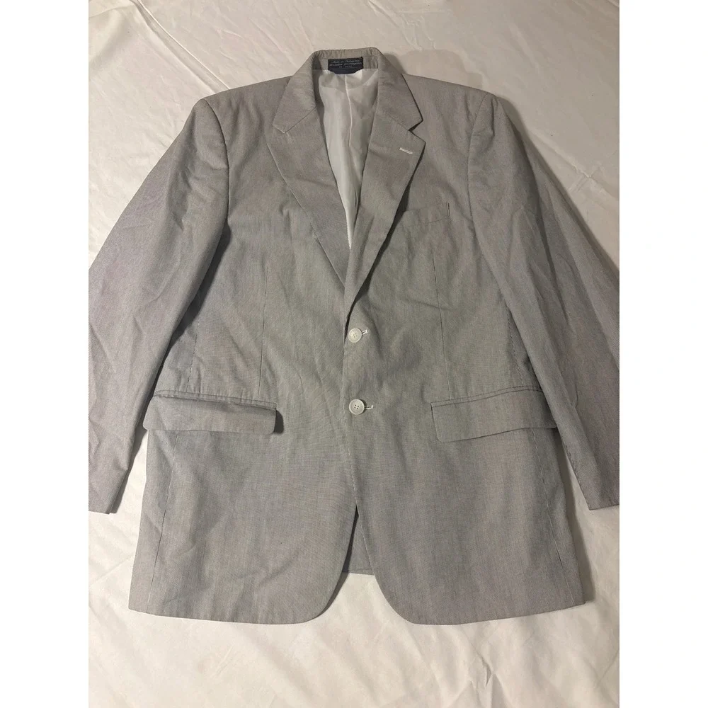Haspel Seersucker Blazer Mens 42L Grey Striped  2-Button